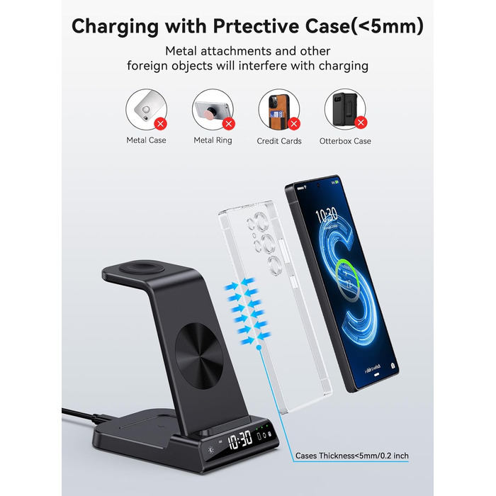 Бездротовий зарядний пристрій 3-в-1 для Samsung Galaxy S25 Ultra, Watch 8/7/Ultra, Buds, чорний