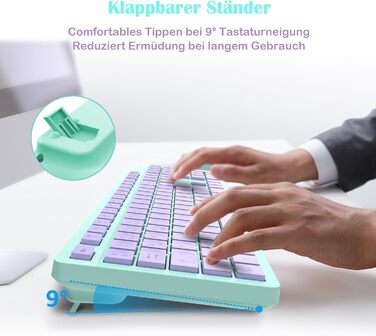 Бездротовий комплект клавіатури та миші Leadsail K786 з цифровою клавіатурою QWERTZ (німецька) - тиха клавіатура, 2.4 GHz, USB Nano приймач для ПК/ноутбука (багатобарвний)