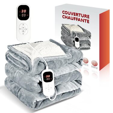 Електрична гріюча ковдра 180x130 см, плюшева ковдра з автовимкненням, 6 таймерів, 6 режимів нагріву, Sleep-Mode, гріюче підлое для дивана та ліжка, сірого кольору, можна прати, швидкий нагрів