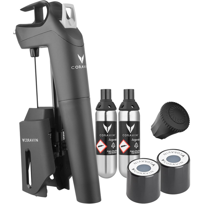 Coravin Timeless Three+ Wine Preservation System | Easy to Use & Protects Wine from Oxidation for 2+ Years | Includes 2 Pure Argon Gas Capsules, Black