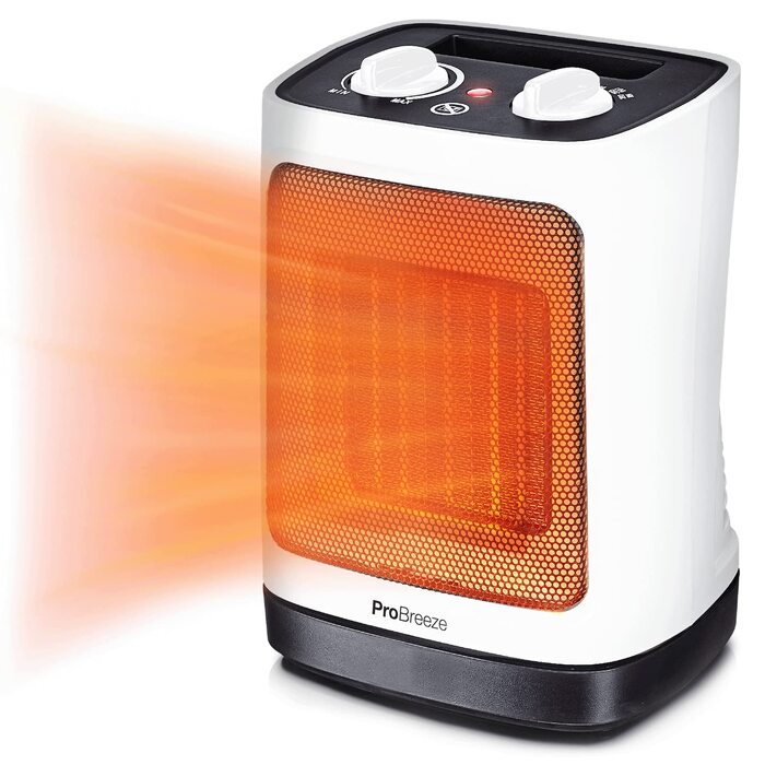 Керамічний обігрівач Pro Breeze 2000W з термостатом та осциляцією 60°, електричний конвектор з захистом від перегріву та перекидання, білий