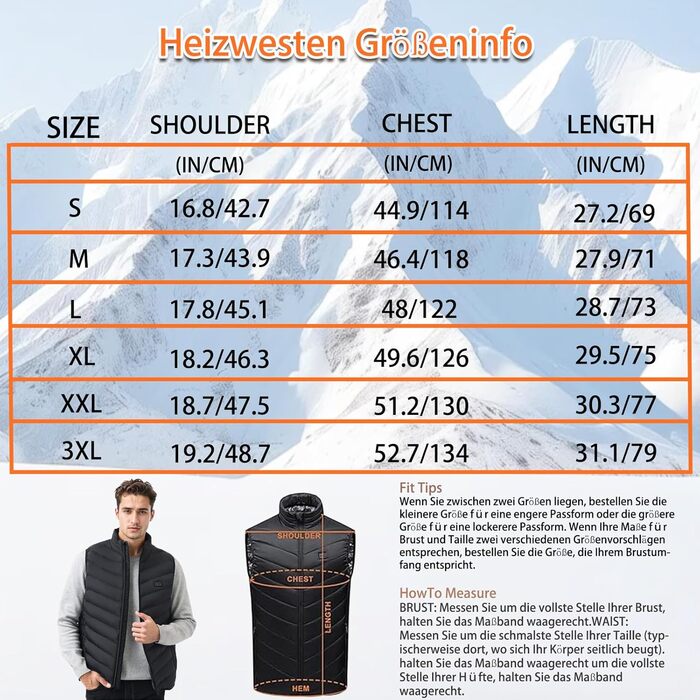 Обогревна жилетка для чоловіків та жінок з Powerbank, 9 зон нагріву, 3 режими температури, 20000mAh, для активного відпочинку, походів та катання на лижах