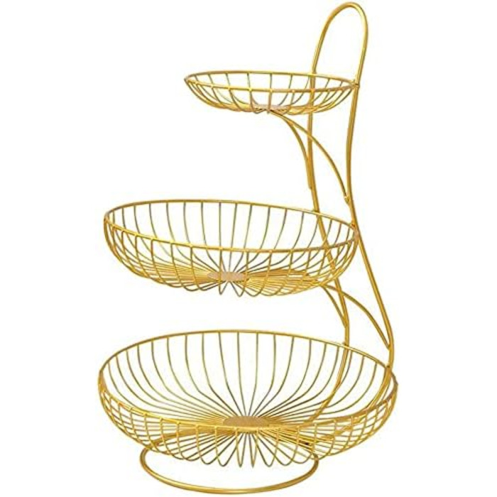 Дратяна корзина для фруктів та овочів на 2-3 ярусах (золота)
