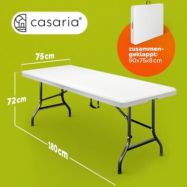 Зручний розкладний садовий стіл Casaria® 183x76 см - білий, для тераси, балкону, кемпінгу