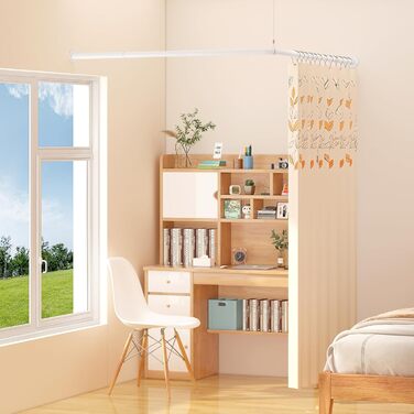 Кутова душова штанга L-подібної форми, регульована, з 12 гачками та підставкою для стелі – 99,1 см – 175,3 x 149,3 см – 215,3 см (білий)