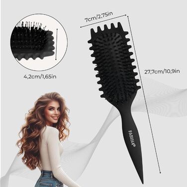 Щітка для волосся Lockenbürste Premium - для кучерявого волосся, біо-щітка з щетиною дикого кабана, оригінальна 3-в-1 для створення локонів (чорна)