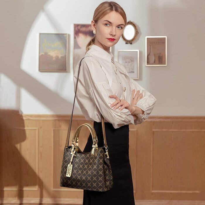 Сумка жіноча NICOLE & DORIS елегантна шопер з PU шкіри, бронзова. Сумка-тоут середнього розміру через плече з брелоком