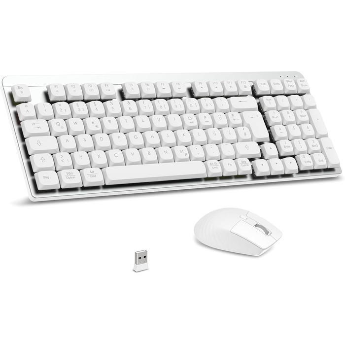 Механічна клавіатура та миша Leadsail FA98 бездротові, QWERTZ, 98 клавіш, низькопрофільний червоний перемикач, 1600 DPI, для Windows/MacOS/PC/Laptop (срібло)