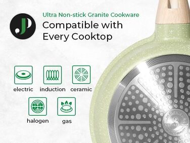 Набір каструль та сковорідок JUST PERFECTO Induktions 15 шт. з антипригарним покриттям (без PTFE та PFOA) - індукційне кухонне начиння преміум-якості (зелений)