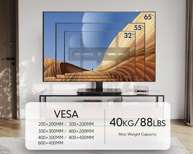 FITUEYES Adjustable TV Stand for 32-65 Inch TVs - Swivel & Height Adjustable - VESA 600x400 - White/Black