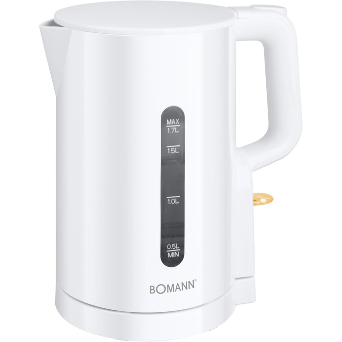 Електричний чайник Bomann WK 6090 CB (1,7л, 2200W, білий) з нержавіючої сталі, BPA Free, з індикатором рівня води та захистом від перегріву
