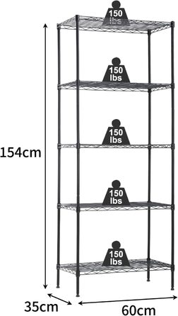 BestOffice 5-Tier Wire Shelving Unit - Heavy Duty Metal Storage Rack