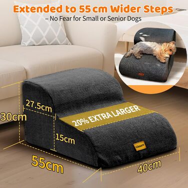 Сходинки для собак Gimars 30D: широкі, міцні, з антиковзким покриттям та знімним чохлом. Ідеально для малих собак до дивану, ліжка, авто. Висота 40 см, 3 сходинки.