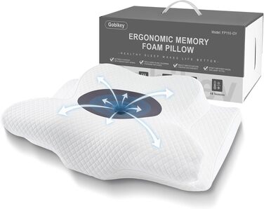 Ергономічна ортопедична подушка для шиї та голови з ефектом пам'яті (Memory Foam), 2-в-1, зі знімним чохлом, сіра, 62 x 39 x 11/13 см