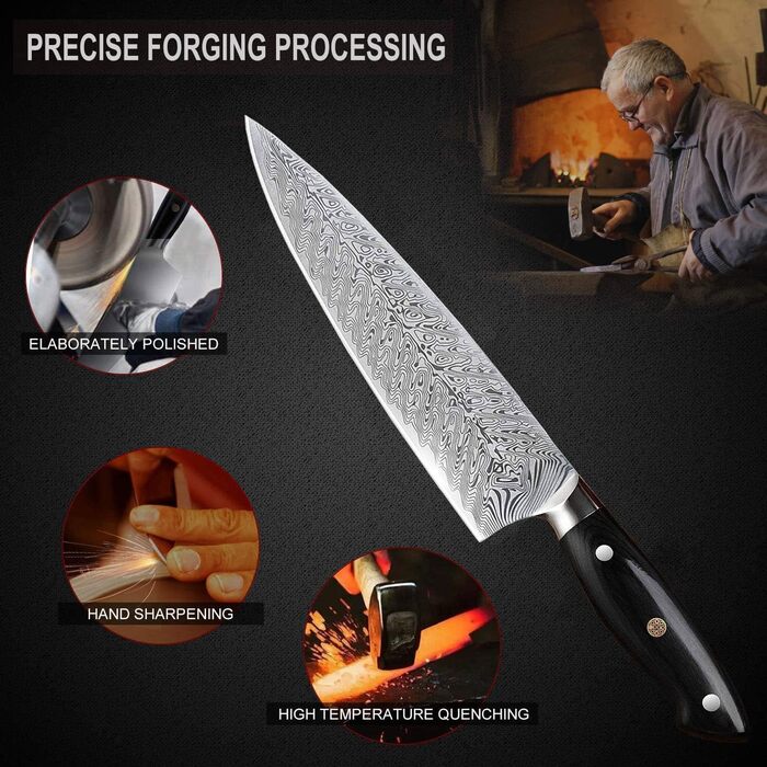 Ніж Santoku AIRENA 7 дюймів - Японський стиль, високоякісна сталь X50CrMov15, повний хвостовик, ергономічна ручка, преміум якість, подарункова коробка