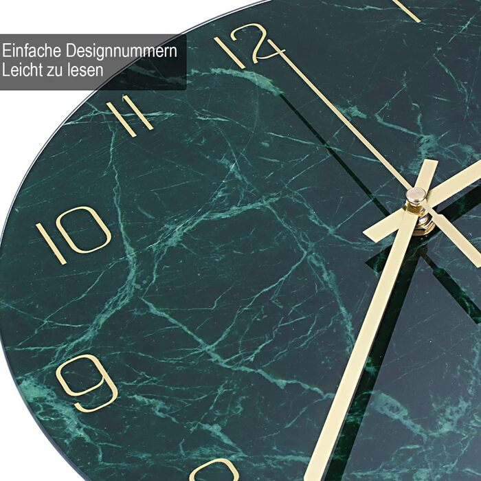 VIKMARI Glass Wall Clock Silent-Non Ticking Wall Clocks - Quality Quartz Battery-Operated Round 12 Inch Dark Green