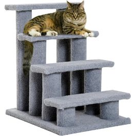 PawHut Pet Stairs Cat Stairs Dog Stairs Stairs for Cats and Dogs 4 Steps Gray 63.5x43x60cm
