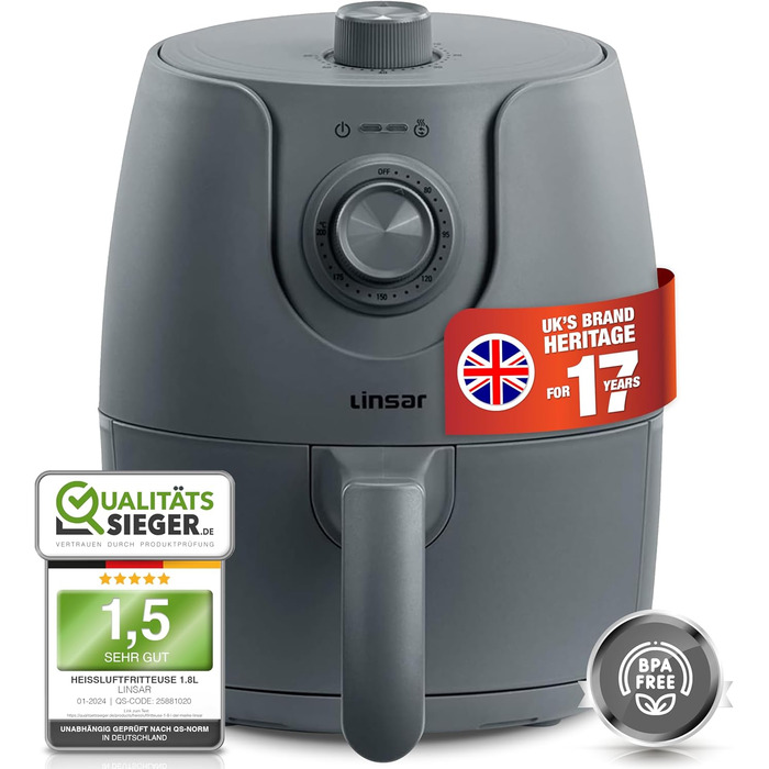 Фритюрниця без олії Mini 1.8L з таймером та підігрівом - 1200 Вт (Сірий)