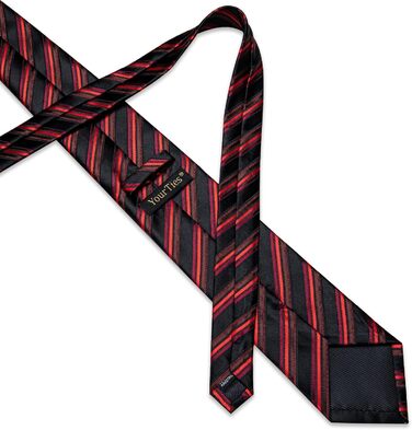 Чоловічі краватки YourTies: смугасті та клітинчасті моделі з шовкового тканння, комплект з краватковою кліпсою (червоно-чорна смужка)