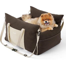 Pet Car Seat for Small Dogs - Waterproof and Washable Dog Car Seat with Storage Pockets, Detachable Safety Leash, and Thickened Memory Foam Filling, 58x56x33cm, (Brown)