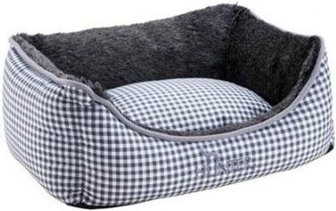 Кличка для собак HUNTER ATANA, м'яке ліжко для собак з візерунком в клітинку, двостороннє з подушкою, високий борт для безпеки, знімний чохол, миється, сірий колір, розмір S
