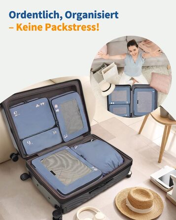 Набір органайзерів для валізи ECOHUB 7 шт., тревел-куби з блискавкою, перероблене PET, блакитний