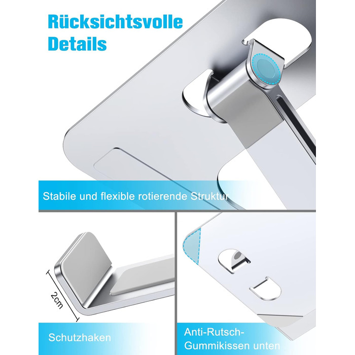 Підставка для ноутбука Babacom, регульована висота, складний, з алюмінієвого сплаву, ергономічна, з вентиляцією, сумісна з MacBook Air, Pro та ноутбуками 10-16' (срібна)