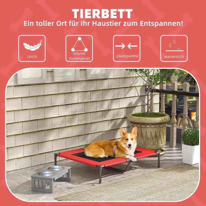 Лежанка для собак PawHut Outdoor, піднята лежанка з дихаючою сіткою, для малих та середніх собак, 91 x 69 x 29 см (Червоний)