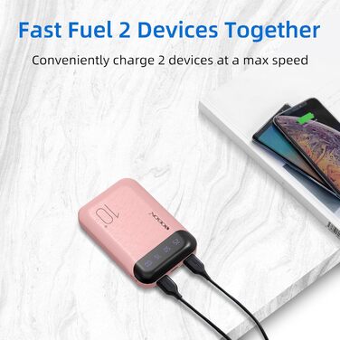 Портативний акумулятор Power Bank 10000mAh з двома USB виходами та USB-C входом (рожевий)