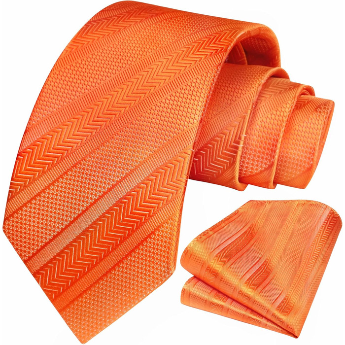 HISDERN Комплект краватки та нагрудного хустинки в смужку (Помаранчевий) для чоловіків