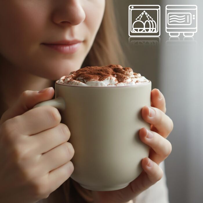 Набір керамічних кавових чашок Com-Four® 6 шт. 350 мл: чайник для гарячих та холодних напоїв, сучасний дизайн, кольорові чашки з ручкою (блакитний/зелений/сірий), 12 шт. (бежевий/рожевий)