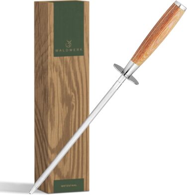 WALDWERK Premium Whetstone - Knife Sharpener made of hardened steel and with a noble wooden handle - 100% plastic-free whetstone for knives - high-quality knife sharpener - sharpen knives like a pro