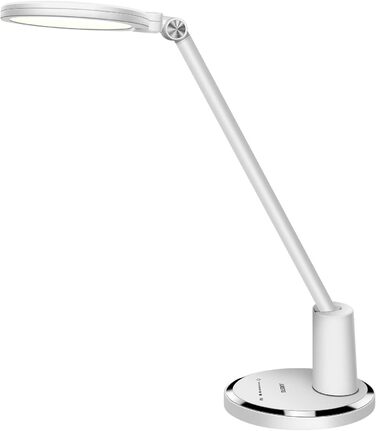 JUKSTG LED Desk Lamp - 12W Adjustable Office Table Lamp with Touch Control, Dimming, 10 Brightness Levels & 5 Color Modes - Eye Protection for Reading, Work, Kids (White)