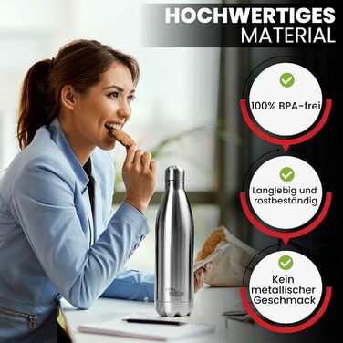 Термос-термопляшка з нержавіючої сталі Otto Koning, 1000 мл, подвійні стінки, вакуумна ізоляція, BPA-free, сріблястий