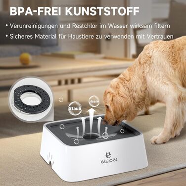 Трапезний набір для собак ELS PET: миска для води та корму, антивитікання, 2L, сіра