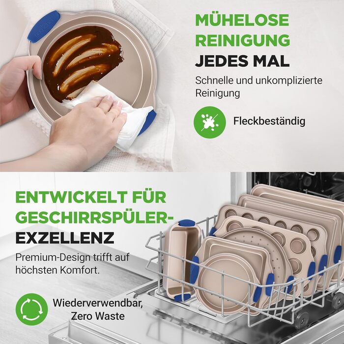 Набір форм для випічки NutriChef 6 шт. – дека, форма для мафінів, кексова форма з антипригарним покриттям, термостійка до 230°C, складається, з ручками з силікону з вуглецевої сталі – ідеально для тортів, хліба та мафінів