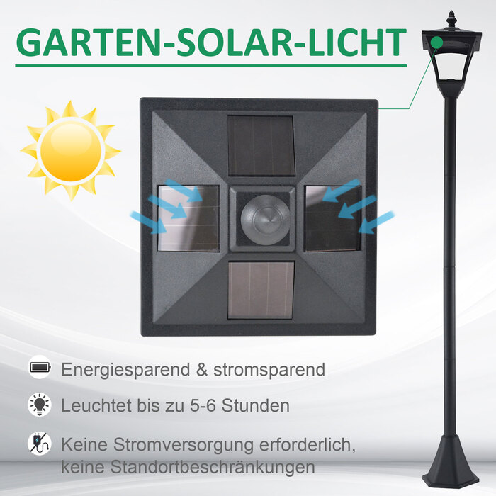 Outsunny 1.2m Solar Lights for Outdoors, 10 Lumens, Solar Garden Lantern, Pathway Lights Garden, Black