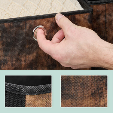 Relaxdays Fabric Storage Boxes with Wood-Look Design, 6-Piece Set