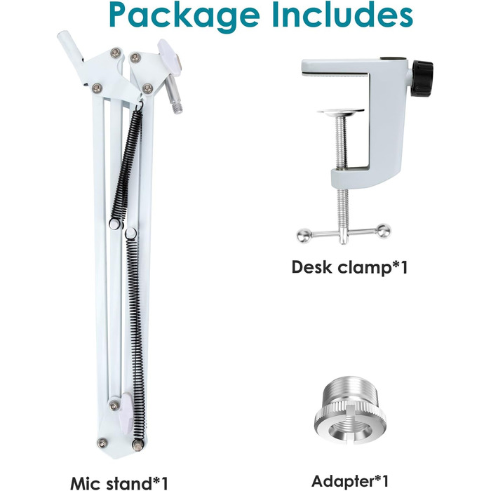 Кріплення для мікрофона FIFINE AM8 (білий) - кріплення-кран, штанга для мікрофона, сумісне з FIFINE Recording XLR/USB мікрофонами, стійка для настільного мікрофона AM8, адаптер 3/8' - 5/8' від YOUSHARES