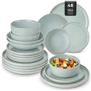 Набір мисок vancasso ANYA (48 шт.) з кераміки, 16.1 см, 840 мл, для мюслі, стійкі до подряпин, підходить для мікрохвильової печі та посудомийної машини (м'ятний колір)