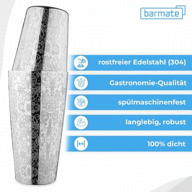Stainless Steel Cocktail Shaker, Professional Boston Shaker, High-Quality Bar Accessories, 2-Piece 750ml (Engraved)