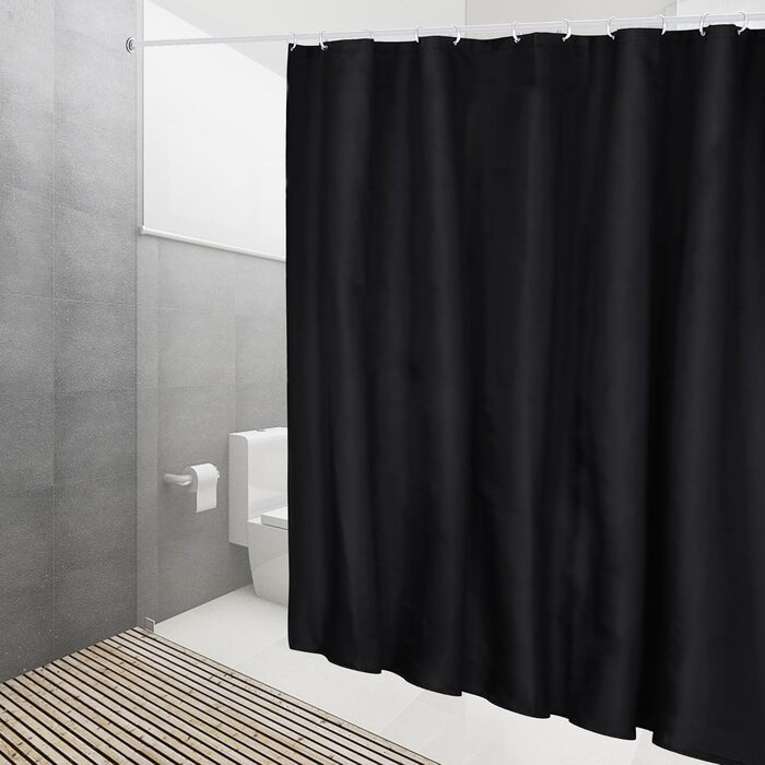 Шторка для душу DUFU, водонепроникна, миється | Швидковисихаюча тканина з поліестеру з 12 гачками | Напівпрозора захисна шторка для ванни (180x200 см, Темно-сірий) (Чорний 180x200 см)