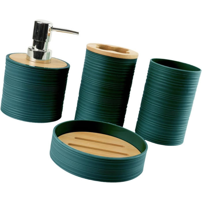 Набір аксесуарів для ванної кімнати Perfk (4 шт.): дозатор мила, тримач для зубних щіток, склянки для ополіскувача, декор для ванної кімнати, зелений (темно-зелений)