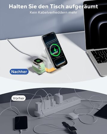 База для зарядки Apple Watch та iPhone MagSafe 3-в-1, куб сірого кольору, сумісна з iPhone 17/16/15/14/13/12/Air/Pro Max, Apple Watch 11/10/9, AirPods