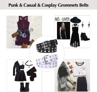 Ремень JasGood Punk унісекс, подвійні отвори, стиль косплей, хіп-хоп, рок, готика, чорно-білий, 105 см