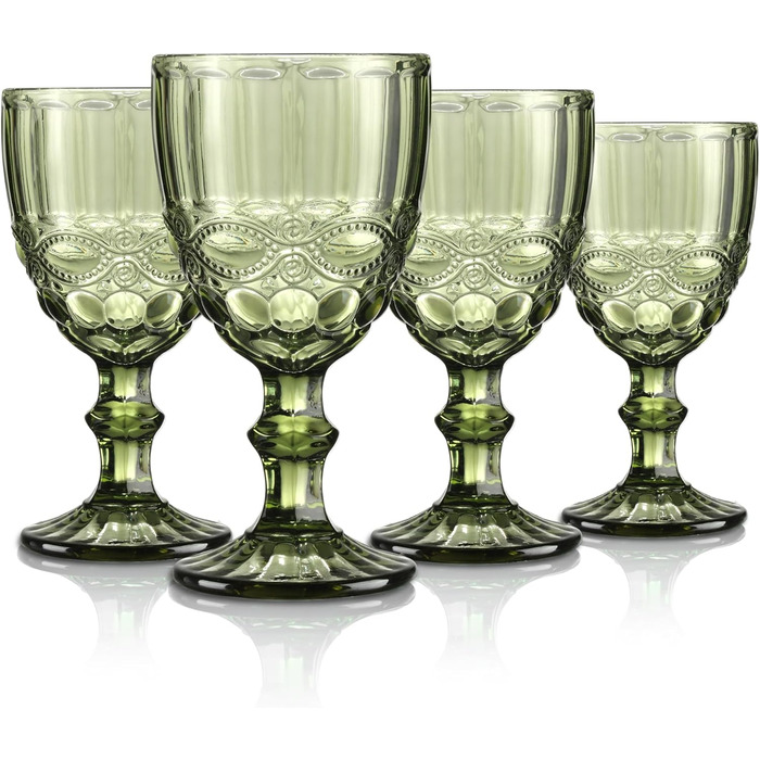 Joeyan 300ml Green Wine Glasses, Set of 4 Vintage Goblets with Cut Glass, Colored Wine Glass for Wine Juice Drinks, Red Wine Glasses White Wine Glasses Drinking Glasses with Stem, Dishwasher Safe