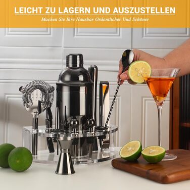 Cocktail Shaker Set, Stainless Steel Cocktail Set with 12-Piece Bar Accessories, 750ML Shaker Bartender Set with Stand, Cocktail Machine Bar Set for Home, Gifts for Men Dad Bartender (Black)