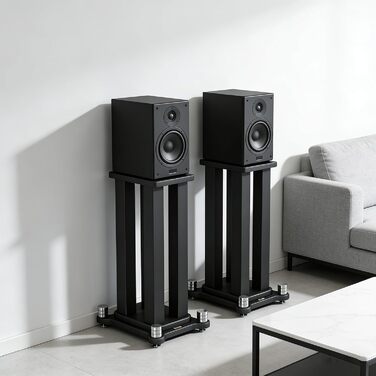 Набір стійок для акустичних систем (2 шт), сталевий каркас, MDF-платформа з вібропоглинанням, витримують до 40 кг, чорні, висота 50 см