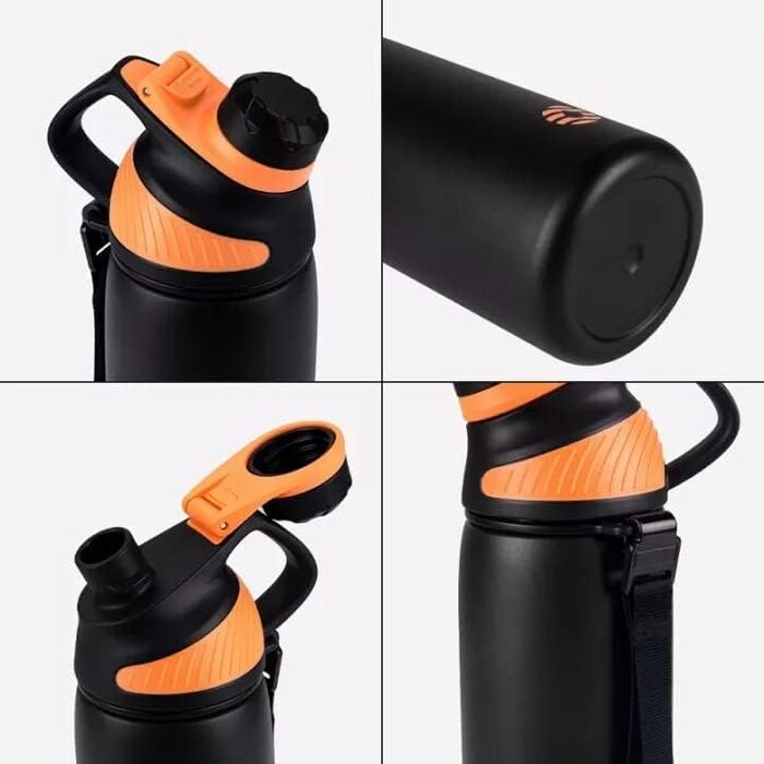 Stainless Steel Water Bottle 600 ml/800 ml/1 l with Magnetic Lid, BPA-Free, Insulated Water Bottle, Sports Metal Water Bottle, Hot and Cold Drinks, Vacuum Flask, Work, Travel