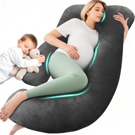 Подушка для вагітних Chilling Home J-подібної форми, подушка для тих, хто спить на боці, подушка для годування, велика подушка для сну, подушка для жінок та тих, хто спить на боці (світло-чорний, велюр)